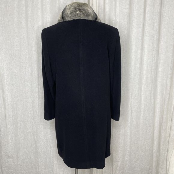 Wool Coat Womens 8 Black Lambswool Blend Fur Collar Forecaster of Boston Topcoat - Picture 2 of 15